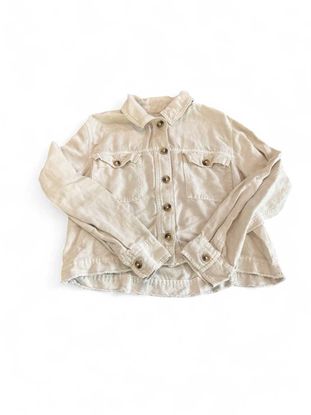 Aerie Cream Cropped Frayed Hem Jacket